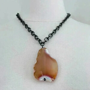 Gemstone Pendant Necklace In A Metal Chain NWOT